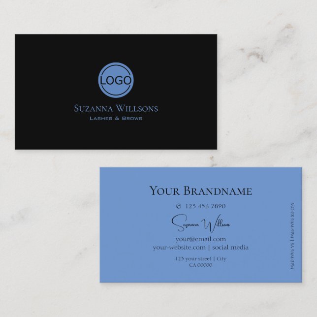 Carte De Visite Simple Noir et Bleu avec logo professionnel (Devant / Derrière)