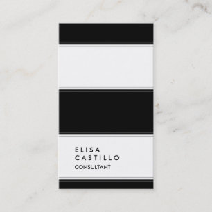 Carte De Visite Simple Noir Noir Blanc rayé Consultant tendance