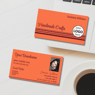Carte De Visite Simple orange rouge rayures logo et photo