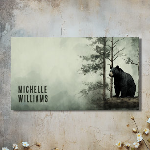 Carte De Visite Simple Ours Noir Forêt rustique de bois