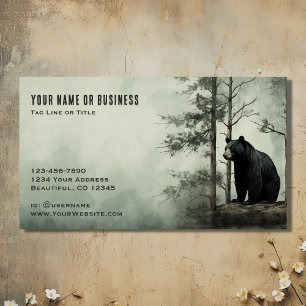 Carte De Visite Simple Ours Noir Forêt rustique de bois