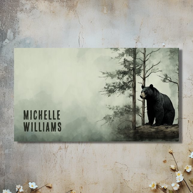Carte De Visite Simple Ours Noir Forêt rustique de bois (Front - Simple Black Bear Rustic Woodland Forest Business Card)