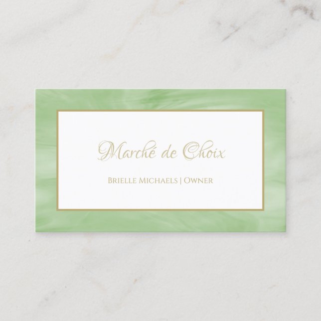 Carte De Visite Simple Peridot Marbre Vert Élégant Script or (Devant)