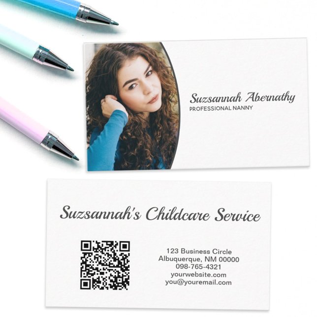 Carte De Visite Simple personnalisé Oval Photo QR Code Profession (Créateur téléchargé)
