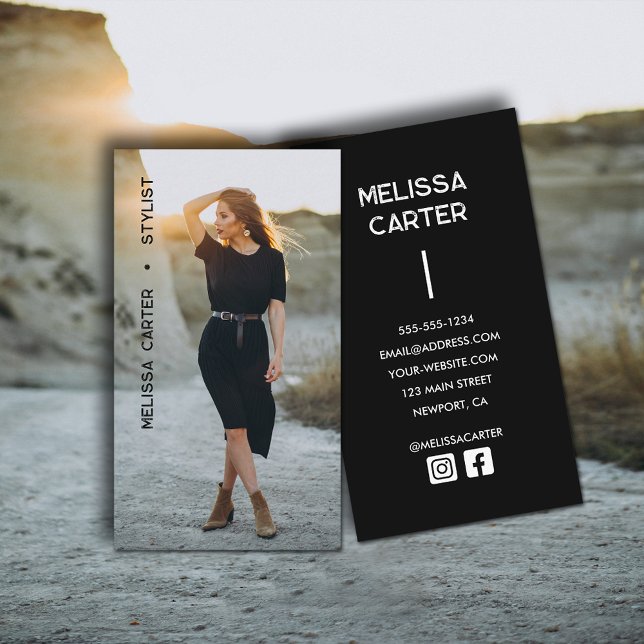 Carte De Visite Simple photo complète minimaliste (Minimalist full photo simple business cards with social media icons on the back)