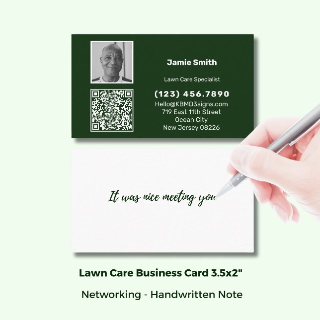 Carte De Visite Simple Photo QR Code Personal Message Green White (Simple Photo QR Code Personal Message Green White Business Card; Size 3.5x2 Inch)