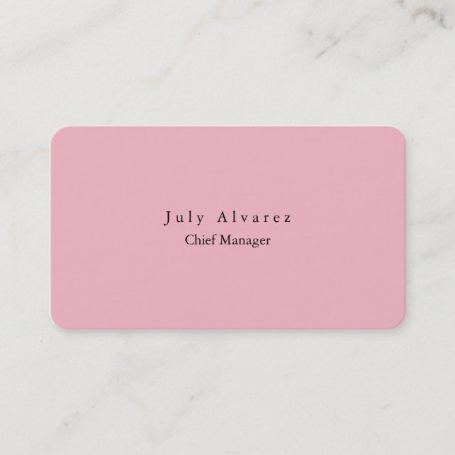 Carte De Visite Simple Plain Élégante Rose moderne rose Feminine (Devant)