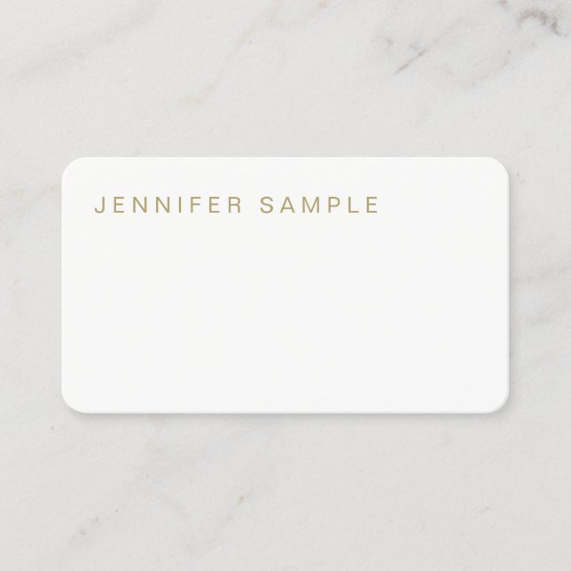 Carte De Visite Simple Plain Moderne Élégant Blanc Or élégant (Devant)
