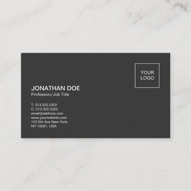 Carte De Visite Simple Plain Moderne Professionnel Élégant Noir (Devant)