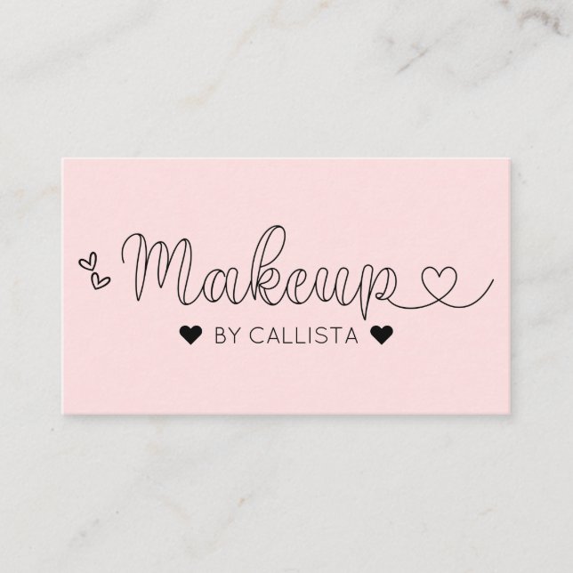 Carte De Visite Simple Pretty Rose Hearts Typographie Maquillage A (Devant)