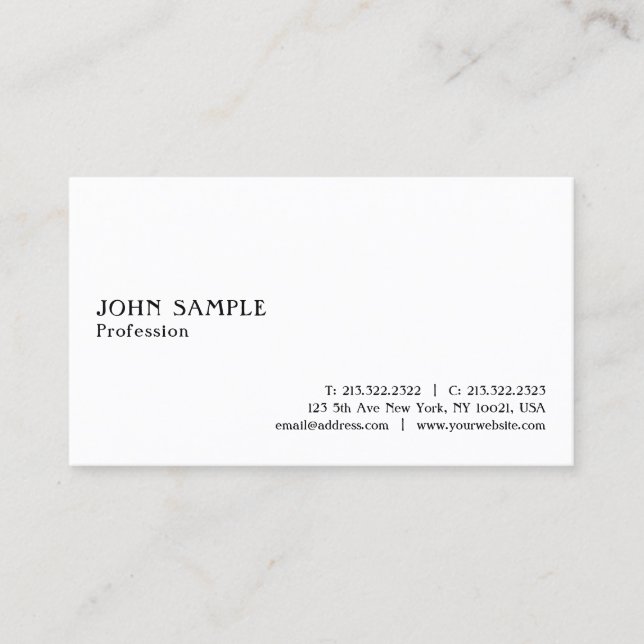 Carte De Visite Simple Professionnel Blanc Moderne Élégant Simple (Devant)