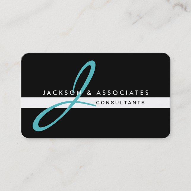 Carte De Visite Simple professionnel de monogramme turquoise (Devant)