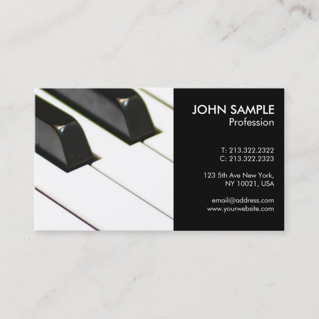 Carte De Visite Simple professionnel de professeur de piano de (Devant)