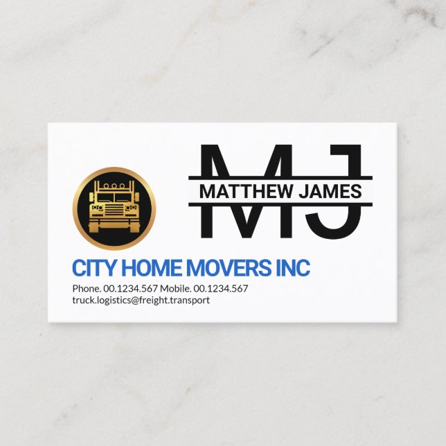 Carte De Visite Simple professionnel Monogram Gold Truck (Devant)