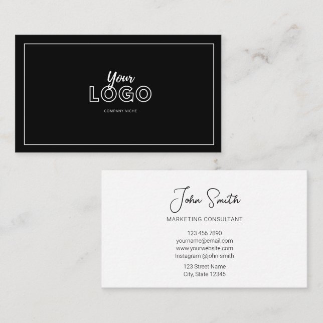 Carte De Visite Simple professionnel noir et blanc avec logo (Devant / Derrière)