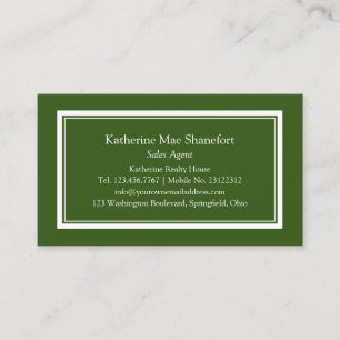 Carte De Visite Simple professionnel vert foncé avec bordure blan