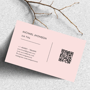 Carte De Visite Simple QR Code Black & Pink Social Media Logo