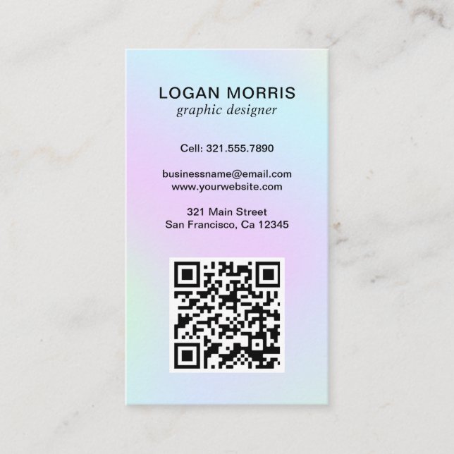 Carte De Visite Simple QR Code Pastel Holotel Moderne (Devant)