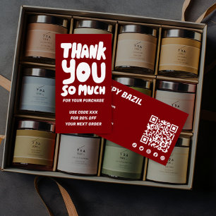 Carte De Visite Simple Red & White Order Merci Social QR Code