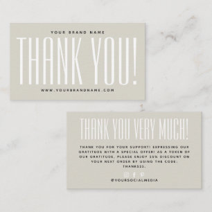 Carte De Visite Simple remerciement minimaliste beige