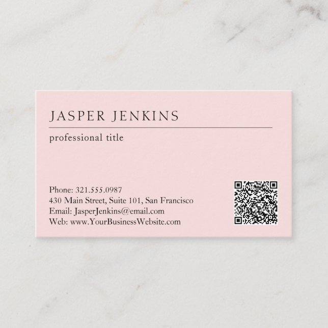 Carte De Visite Simple rose Professionnel Minimal QR Code moderne (Devant)