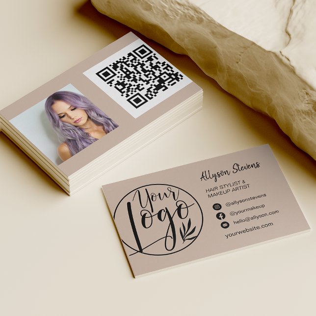 Carte De Visite Simple sable tan maquillage photo logo qr code (Créateur téléchargé)
