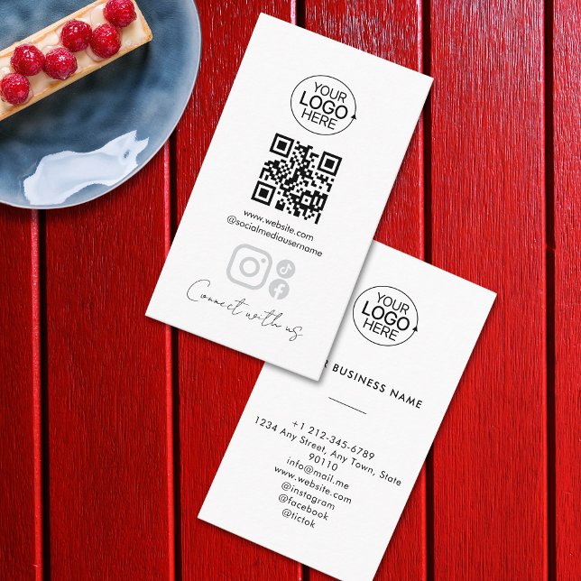 Carte De Visite Simple Script Connect With Us Add Logo QR Code  (Simple Script Connect With Us Add Logo QR Code Business Card)