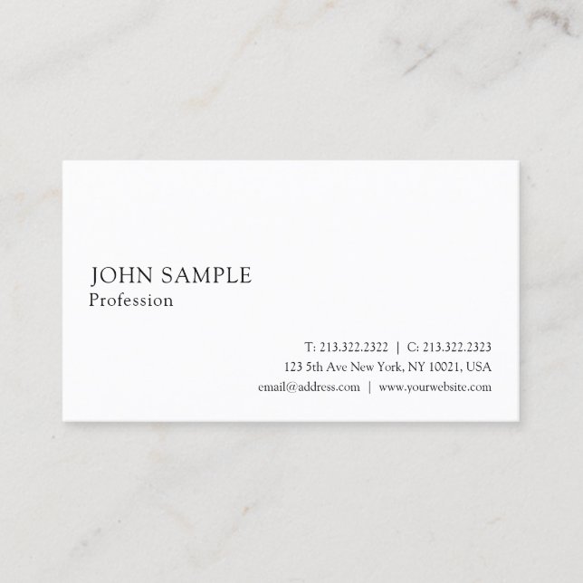 Carte De Visite Simple simple élégant moderne blanc professionnel (Devant)