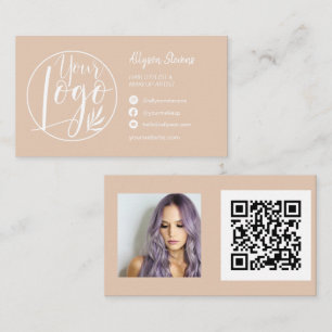 Carte De Visite Simple tan corail maquillage photo logo qr code