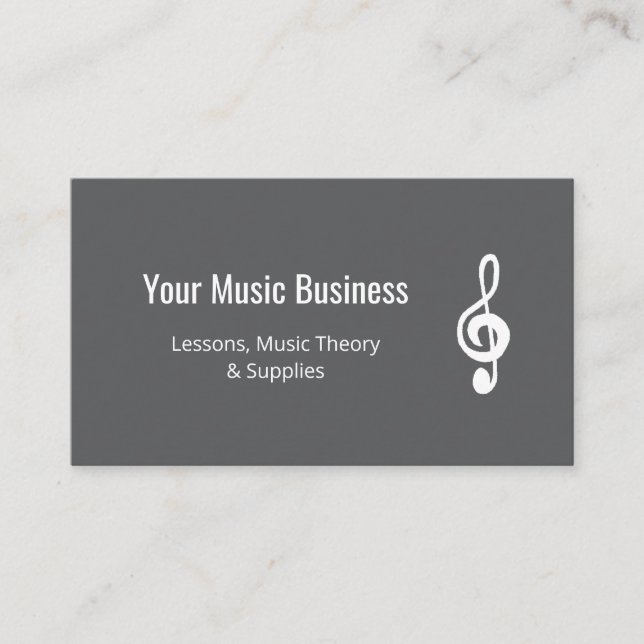 Carte De Visite Simple Treble Clef QR code Grey Music Leçons (Devant)