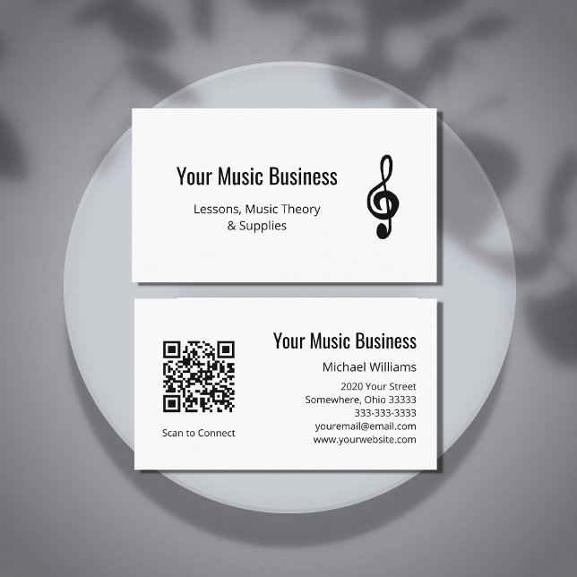 Carte De Visite Simple Treble Clef QR code leçons de musique (Créateur téléchargé)
