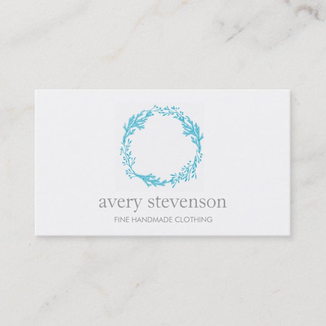 Carte De Visite Simple Turquoise Main Levée Logo de Wreath Nature (Devant)