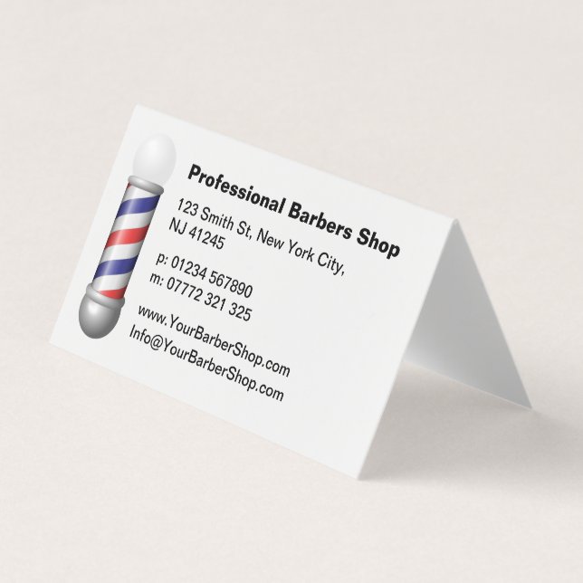 Carte De Visite Simple White Barbers Pole Barbershop Business Card (Devant)
