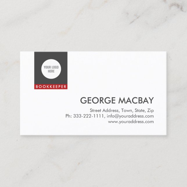 Carte De Visite Simple White Bokeeper Financial Advisor (Devant)