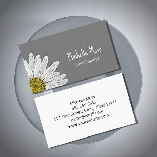 Carte De Visite Simple White Daisy Botanical Grey
