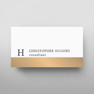 Carte De Visite Simple White Faux Gold Stripe Monogramme Consultan
