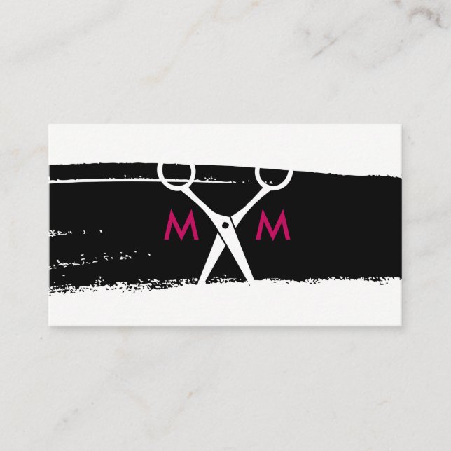 Carte De Visite Simples Shears De Salon Brossé Monogramme (Devant)