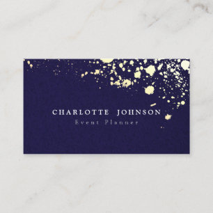 Carte De Visite Simplicité moderne Navy Blue Linen Faux Gold Spla
