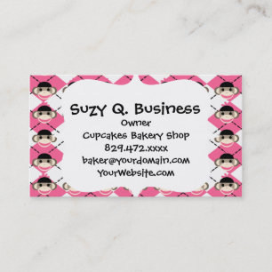 Carte De Visite Singes roses sur Diamant Jacquard rose blanc