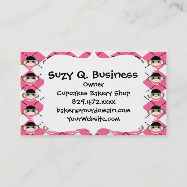 Carte De Visite Singes roses sur Diamant Jacquard rose blanc (Devant)