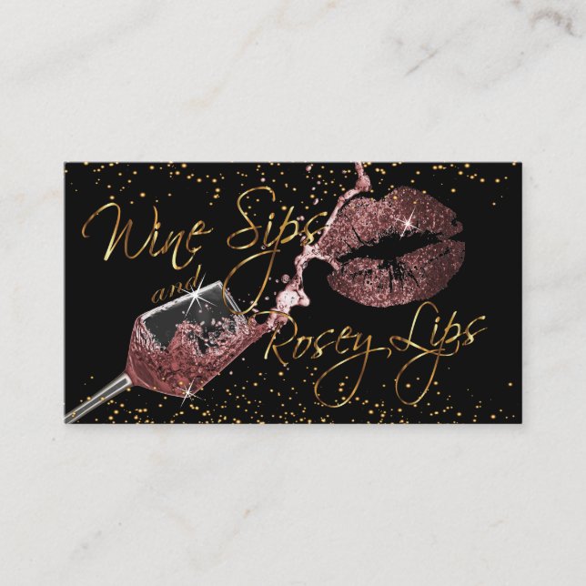 Carte De Visite Sips de vin et lèvres Rosey - Dusty Rose (Devant)