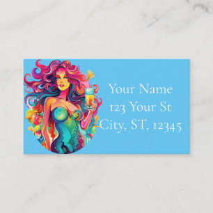 Carte De Visite Sirène Arc-En-Ciel Avec Cocktail
