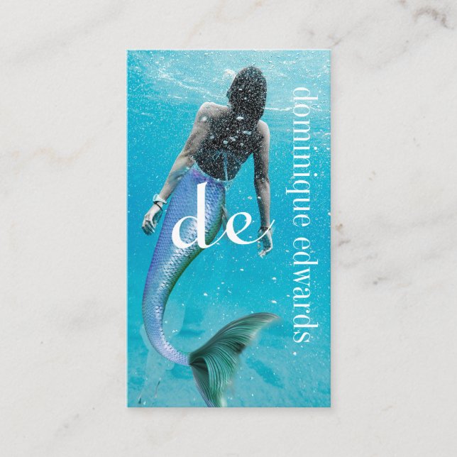 Carte De Visite Sirène Bleu Moderne Monogramme Élégant (Devant)