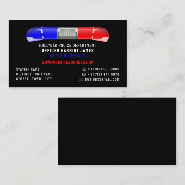Carte De Visite Sirène de voiture de police, policier, application (Devant / Derrière)