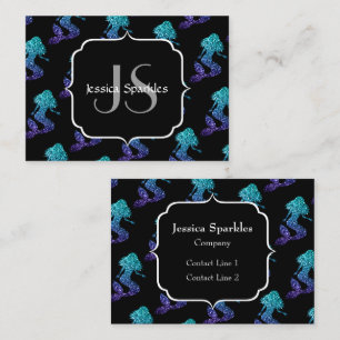Carte De Visite Sirène dégradé bleu aqua motif Paillettes monogram