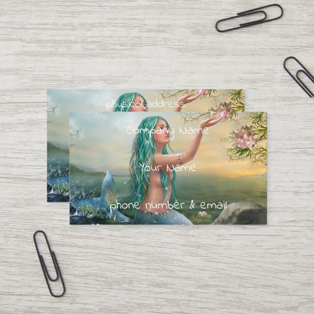 Carte De Visite sirène d'une chevelure verte (Devant/Arrière en situation)