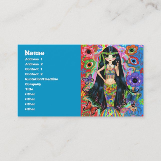 Carte De Visite Sirène hippie psychédélique de fille avec des (Devant)