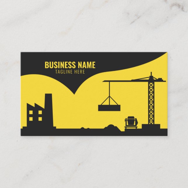 Carte De Visite Site de construction moderne Jaune et Noir Silhoue (Devant)