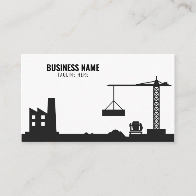 Carte De Visite Site de construction simple blanc et noir Silhouet (Devant)