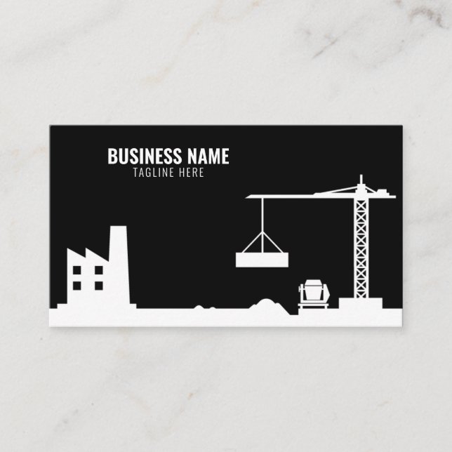Carte De Visite Site de construction simple noir et blanc Silhouet (Devant)